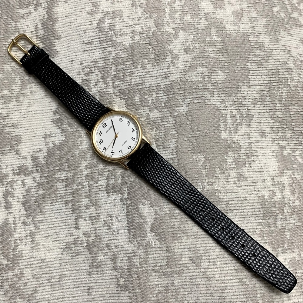 Casio Black leather Strap Watch